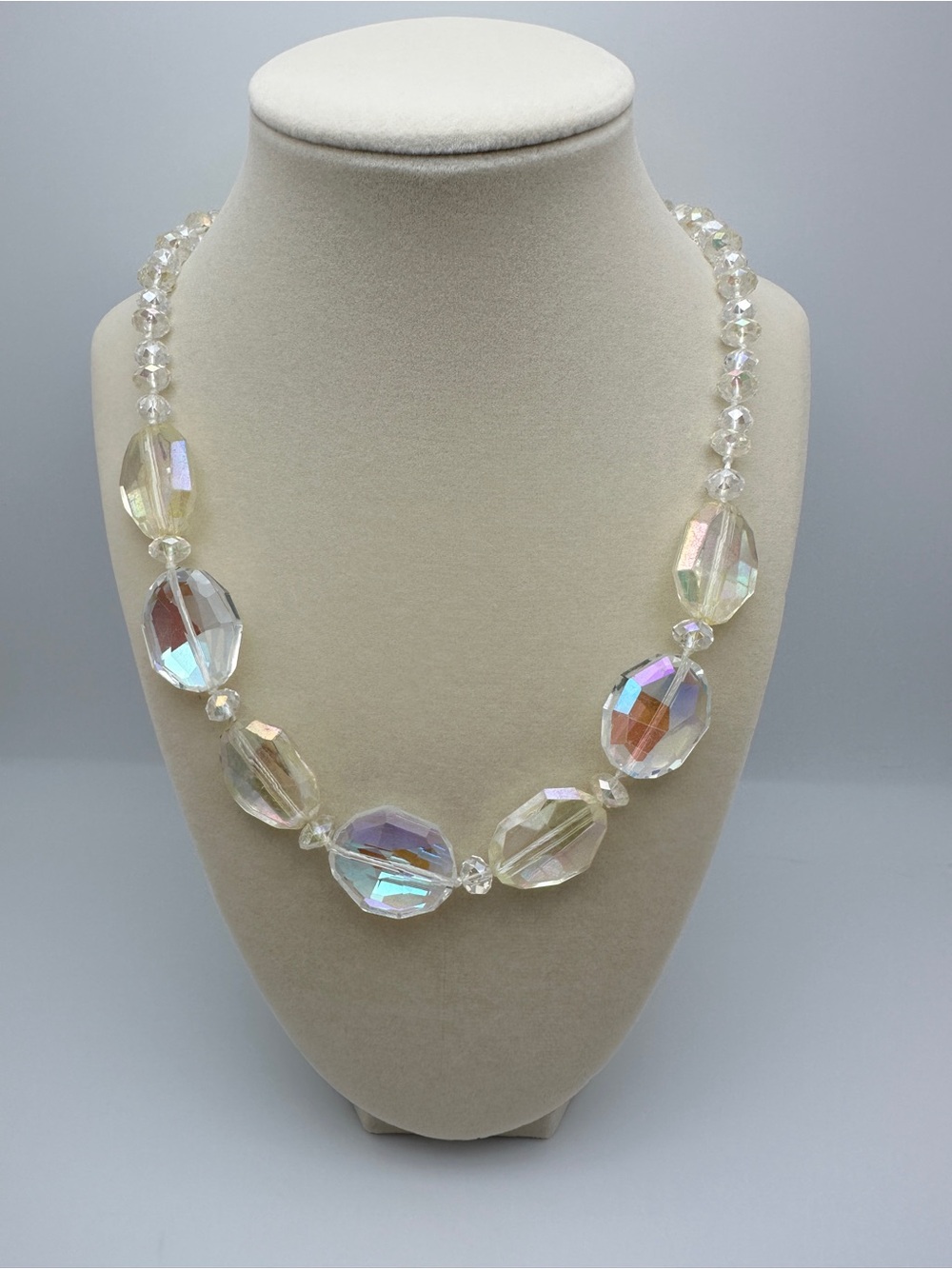 Iridescent Glass Bead Necklace - Clear